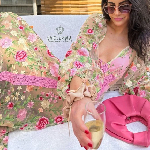 πΈ STUNNING For Love And Lemons π Pink Sheer Floral Maxi (worn less than 2 hours) - Picture 6 of 11